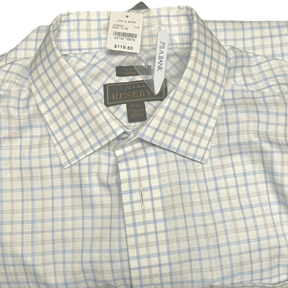 JOS A BANK RESERVE 17-36 Long Sleeve No Wrinkle Traditional Fit Blue Dress Shirt